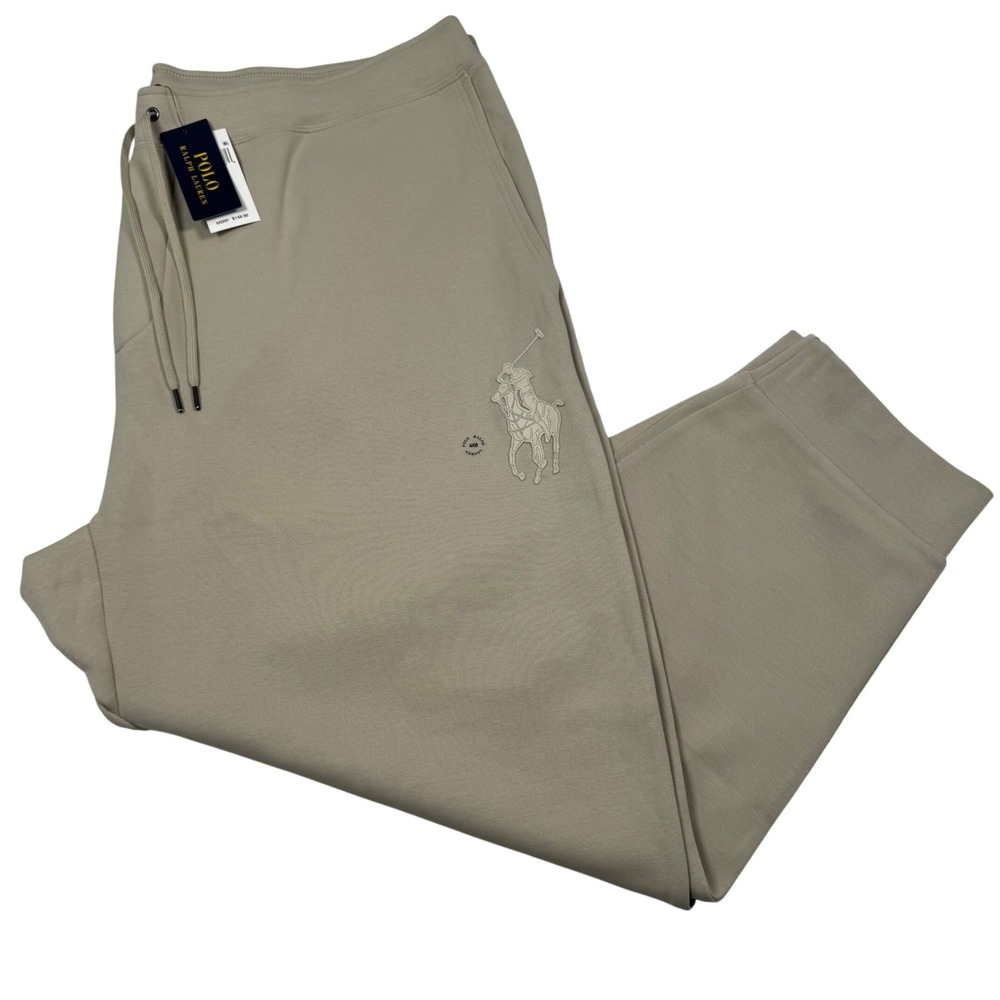 NWT Polo Ralph Lauren Men 4XB Jogger Sweatpants Beige Big Pony Athleisure Cozy